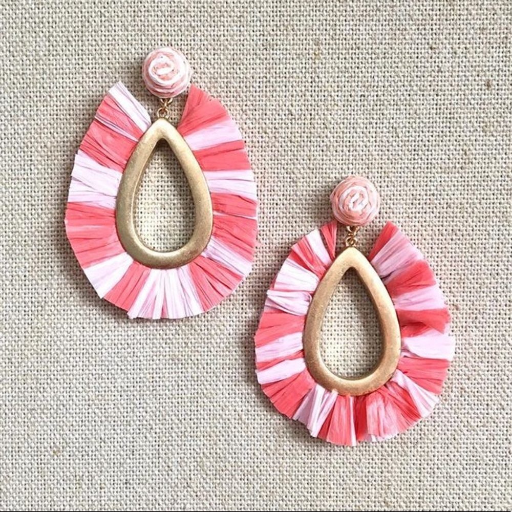 Pink Raffia Teardrop Earrings